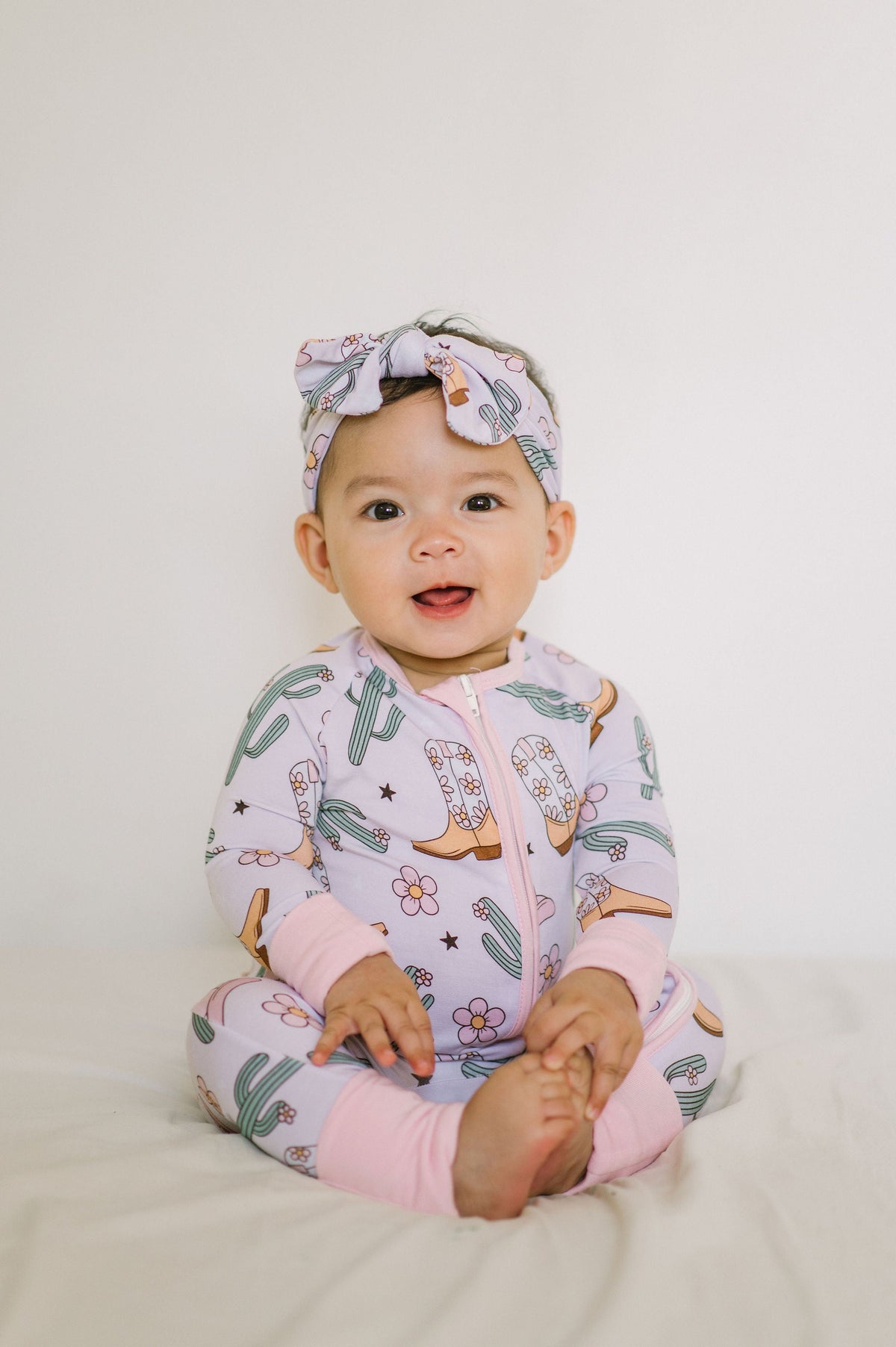 Pink Cowgirl Bamboo Baby Zipper Romper