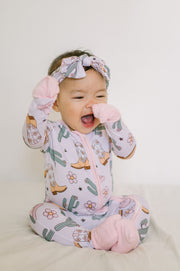 Pink Cowgirl Bamboo Baby Zipper Romper