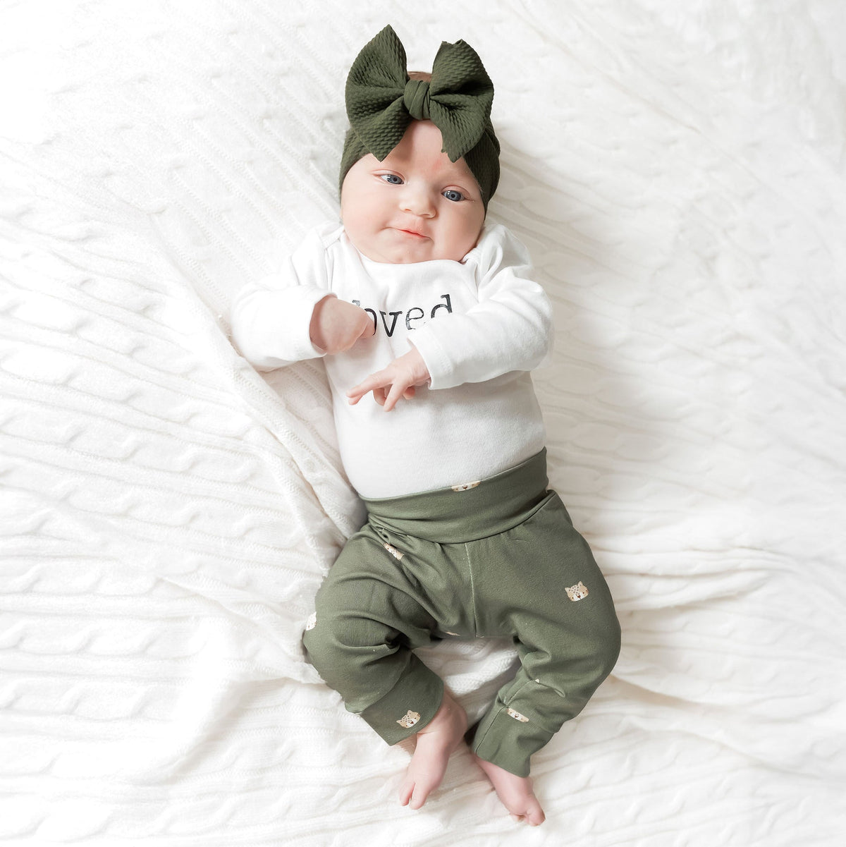 Panthers on Olive Green Baby & Toddler Cotton Knit Leggings