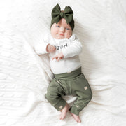 Panthers on Olive Green Baby & Toddler Cotton Knit Leggings