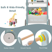 6-in-1 Wooden Baby Stroller with Play Kitchen for Kids Over 12 Months