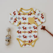 Organic Cotton Baby Bodysuit – GOTS Certified Long Sleeve Newborn Onesie – Aztec Pony