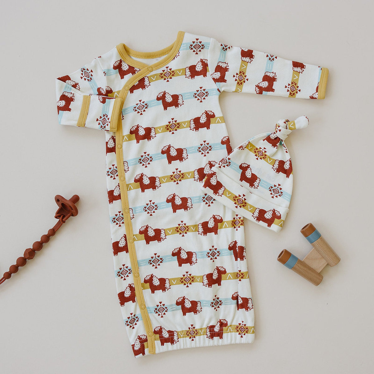 Organic Cotton Baby Gown – GOTS Certified Newborn Sleep Gown – Aztec Pony