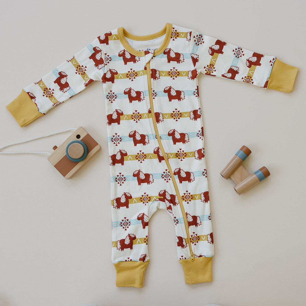 Organic Cotton Baby Zippy Pajamas – GOTS Certified Newborn Sleeper – Aztec Pony