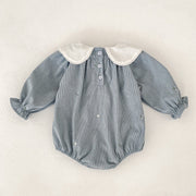 Western-style Embroidered-collar Long-sleeve Romper For Baby Girls