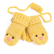 Knit Baby Chick Mittens with Cord-For Kids, Toddler Girls Age 1-6 Years, Cute Design