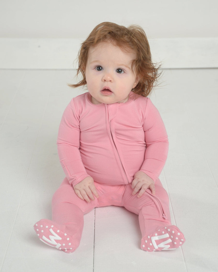 Pink Bamboo Baby Pajamas – Zipper Footie
