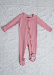 Pink Bamboo Baby Pajamas – Zipper Footie