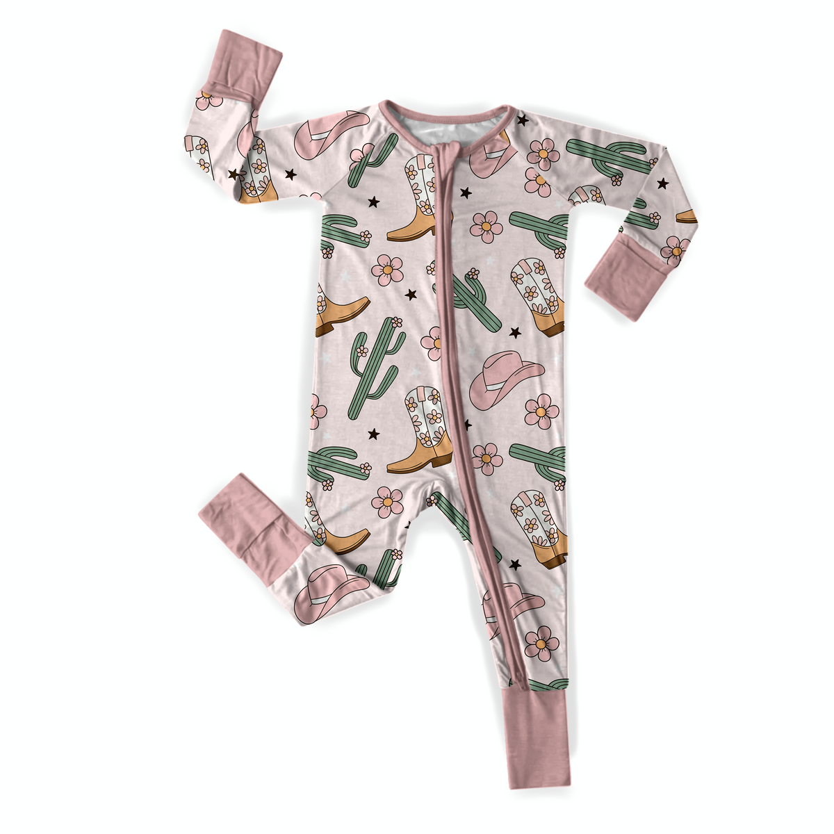 Pink Cowgirl Bamboo Baby Zipper Romper
