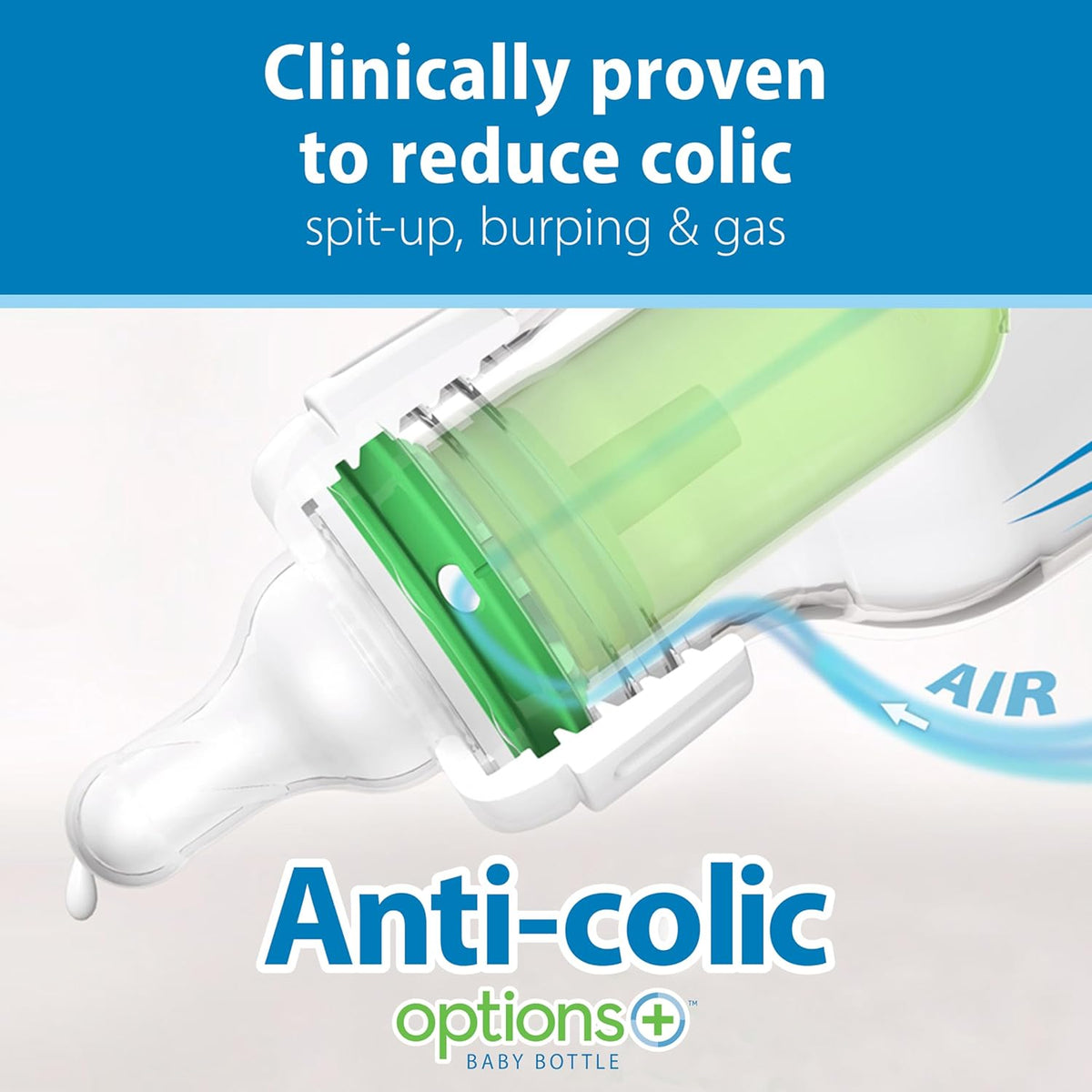 Dr. Brown's Natural Flow Anti-Colic Options+ Narrow Glass Baby Bottle 8 oz/250 mL, with Level 1 Slow Flow Nipple, 2 Pack, 0m+