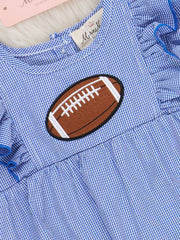 Blue Stripe Cotton Embroidered Football Ruffle Bubble