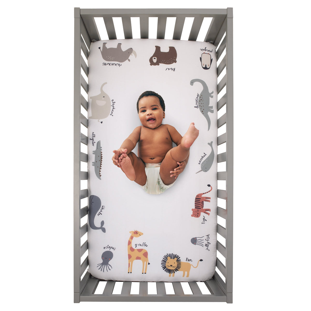 Zoo Animals Multi Character 100% Cotton Photo Op Fitted Crib Sheet