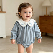 Western-style Embroidered-collar Long-sleeve Romper For Baby Girls