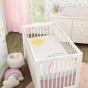 Happy Days Pink, Yellow, Blue and White, Rainbows and Hello Sunshine 100% Cotton Photo Op Nursery Fitted Crib Sheet