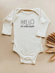 Hello I'm New Here Organic Bodysuit Long Sleeve