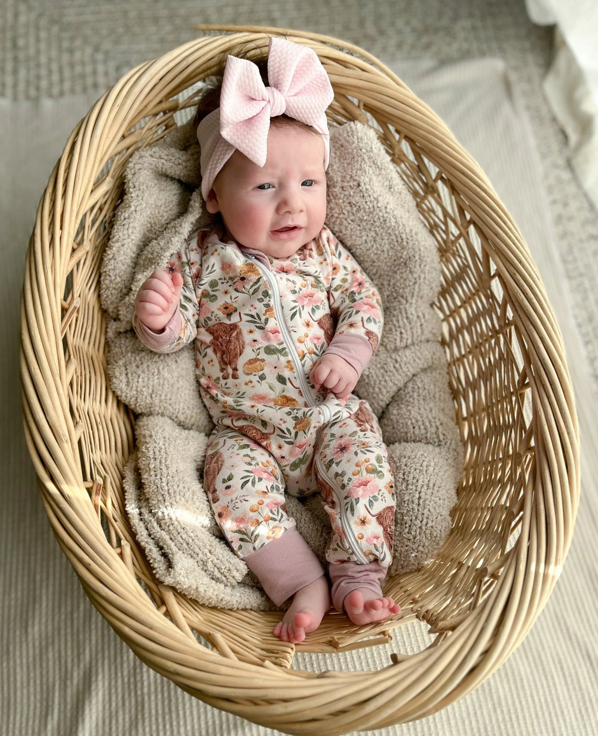 Highland Cow Bamboo Baby Zipper Romper