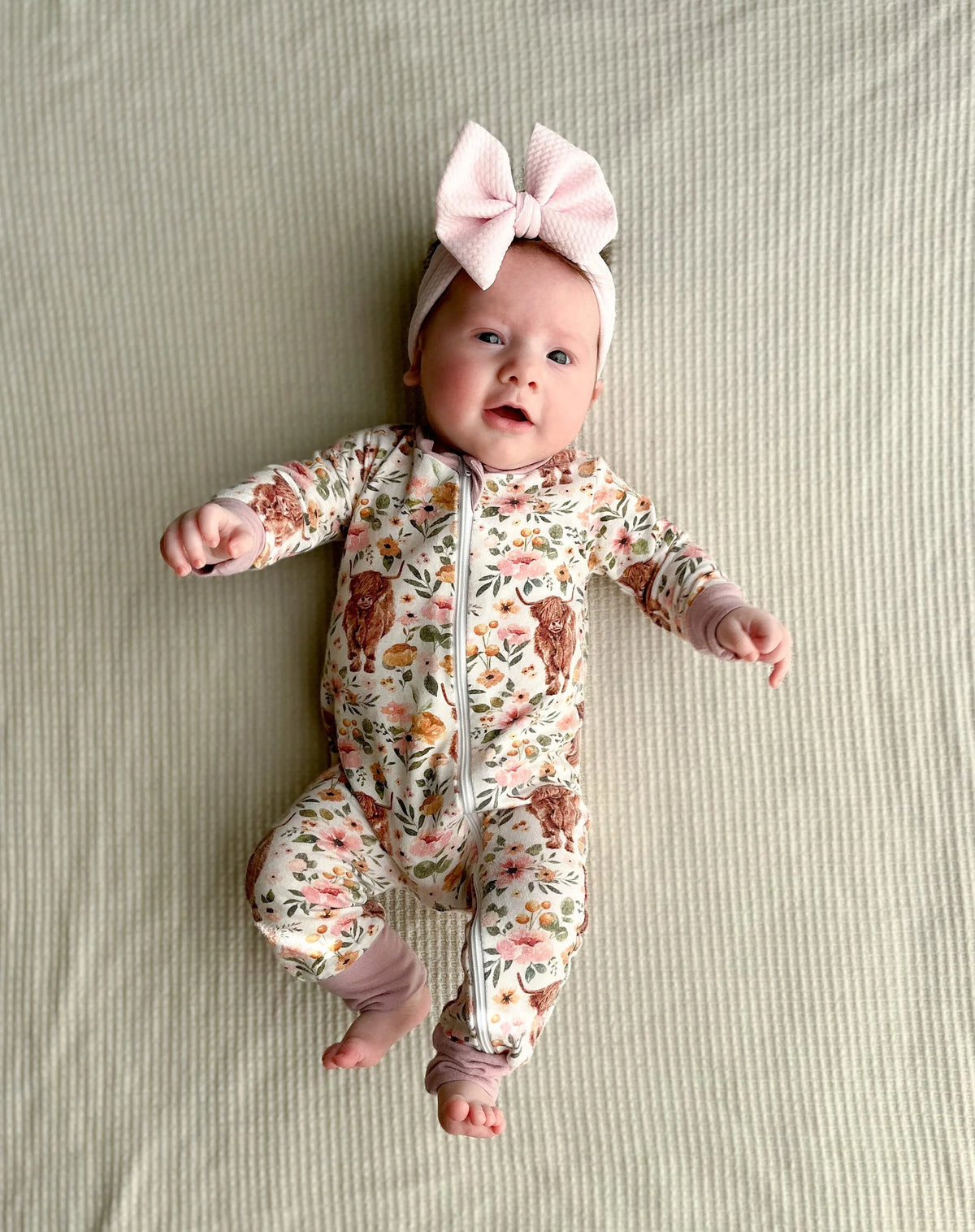 Highland Cow Bamboo Baby Zipper Romper
