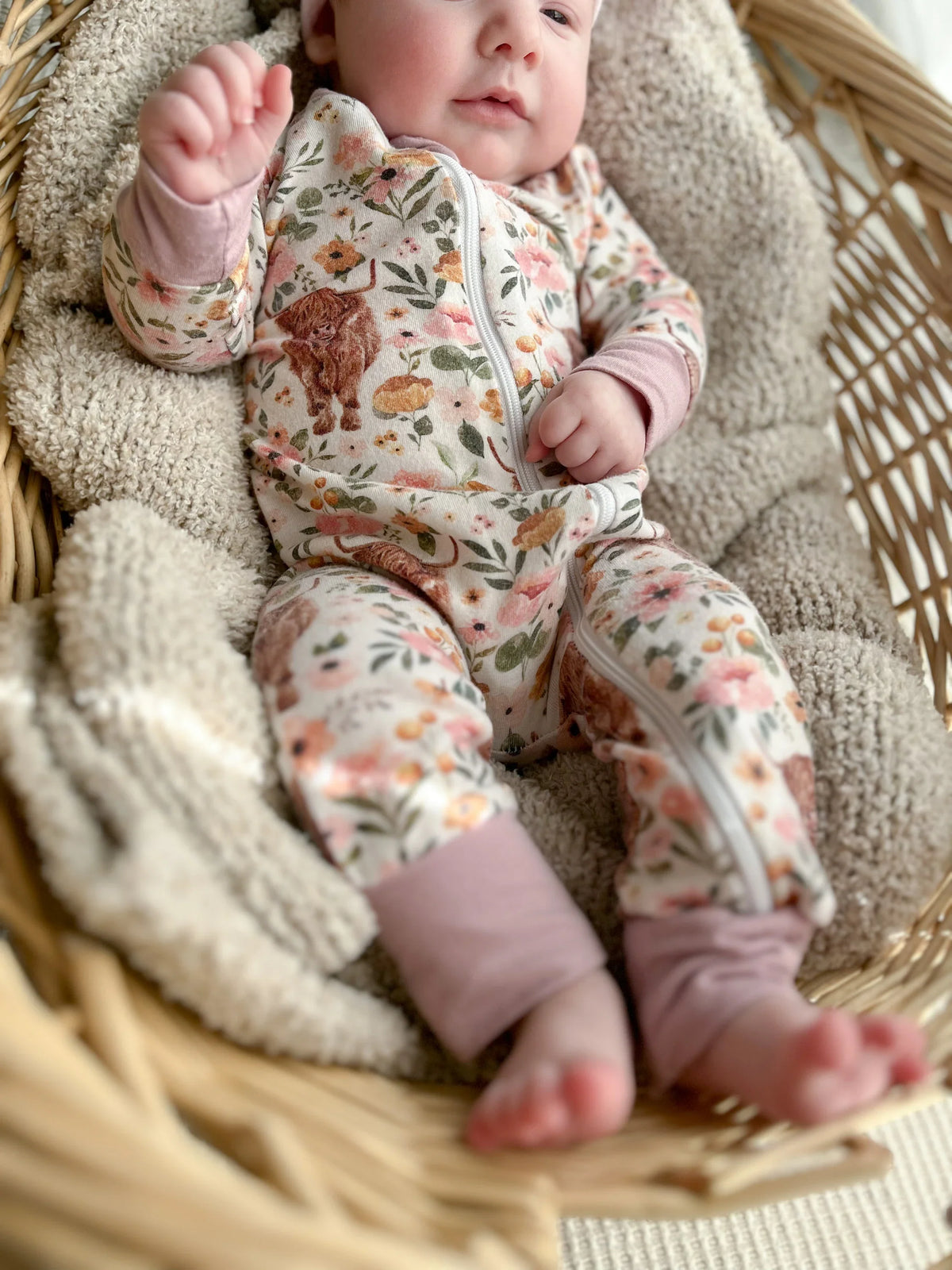Highland Cow Bamboo Baby Zipper Romper