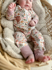Highland Cow Bamboo Baby Zipper Romper