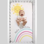 Happy Days Pink, Yellow, Blue and White, Rainbows and Hello Sunshine 100% Cotton Photo Op Nursery Fitted Crib Sheet