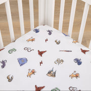 Warner Bros  Harry Potter Welcome Little Wizard Navy, Burgundy, Blue, and White 100% Cotton Fitted Crib Sheet