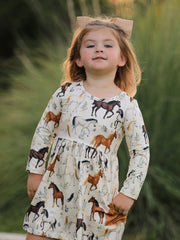 Western Horse Print Long Sleeve Dress