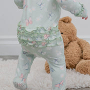 Mint Butterfly Daisy Bamboo Ruffle Baby Footie