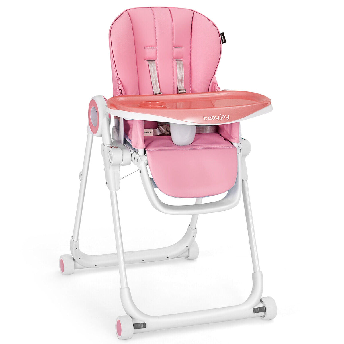 Baby High Chair Foldable Feeding Chair with 4 Lockable Wheels de