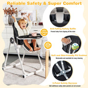 Baby High Chair Foldable Feeding Chair with 4 Lockable Wheels de