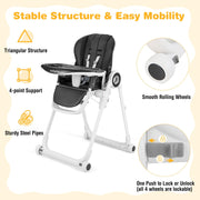 Baby High Chair Foldable Feeding Chair with 4 Lockable Wheels de