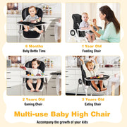 Baby High Chair Foldable Feeding Chair with 4 Lockable Wheels de