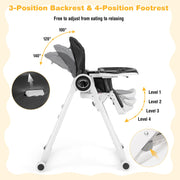 Baby High Chair Foldable Feeding Chair with 4 Lockable Wheels de