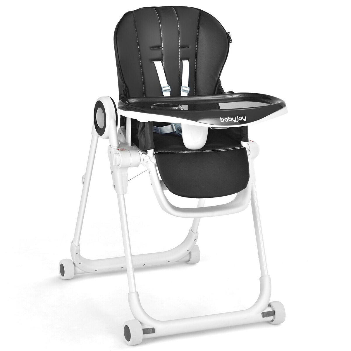 Baby High Chair Foldable Feeding Chair with 4 Lockable Wheels de