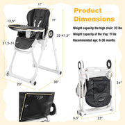 Baby High Chair Foldable Feeding Chair with 4 Lockable Wheels de