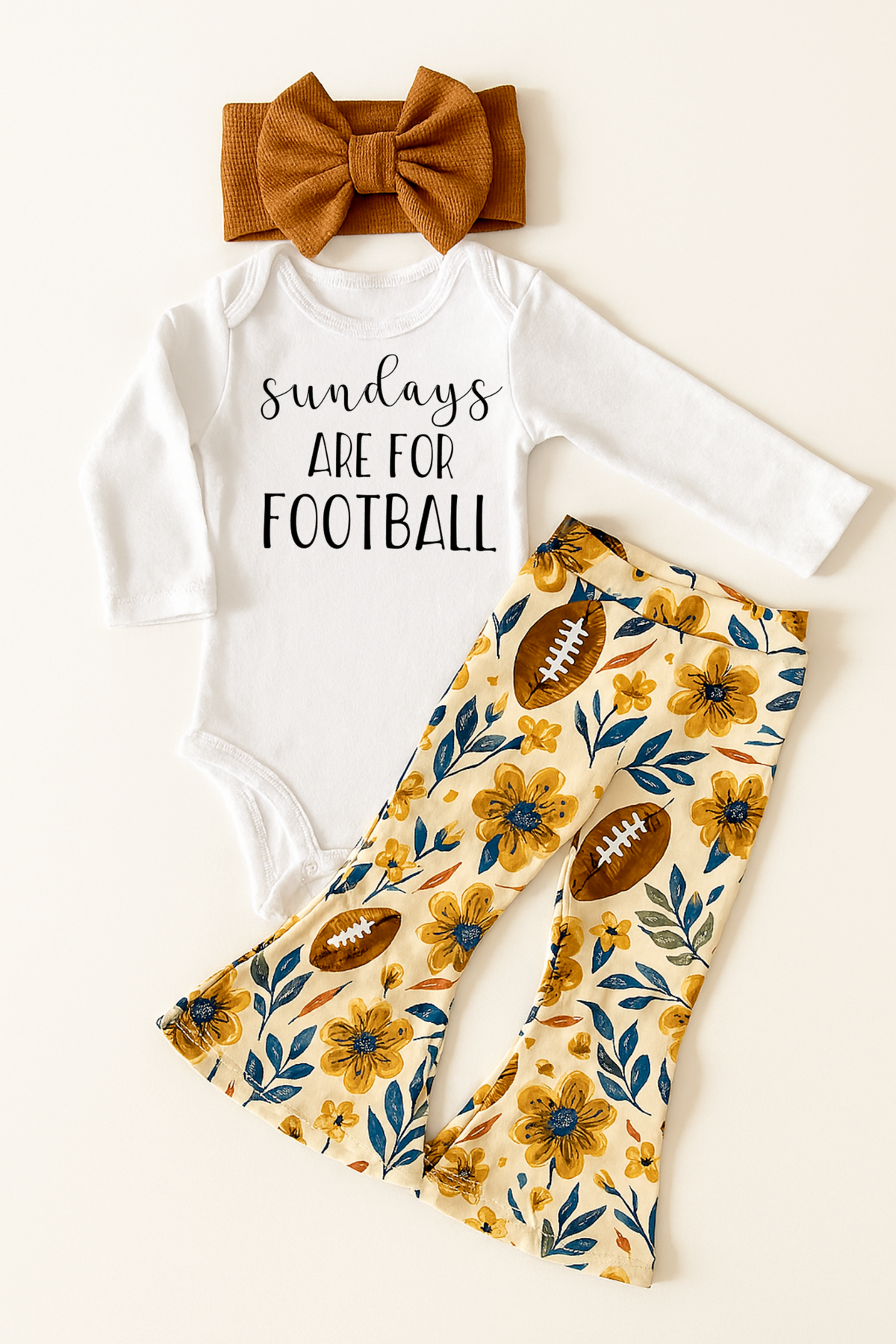 Football floral Baby Bell Bottom Outfit