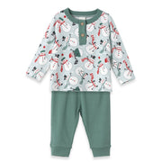 Christmas Snowmen Baby Boy's Bamboo Henley Top & Pants