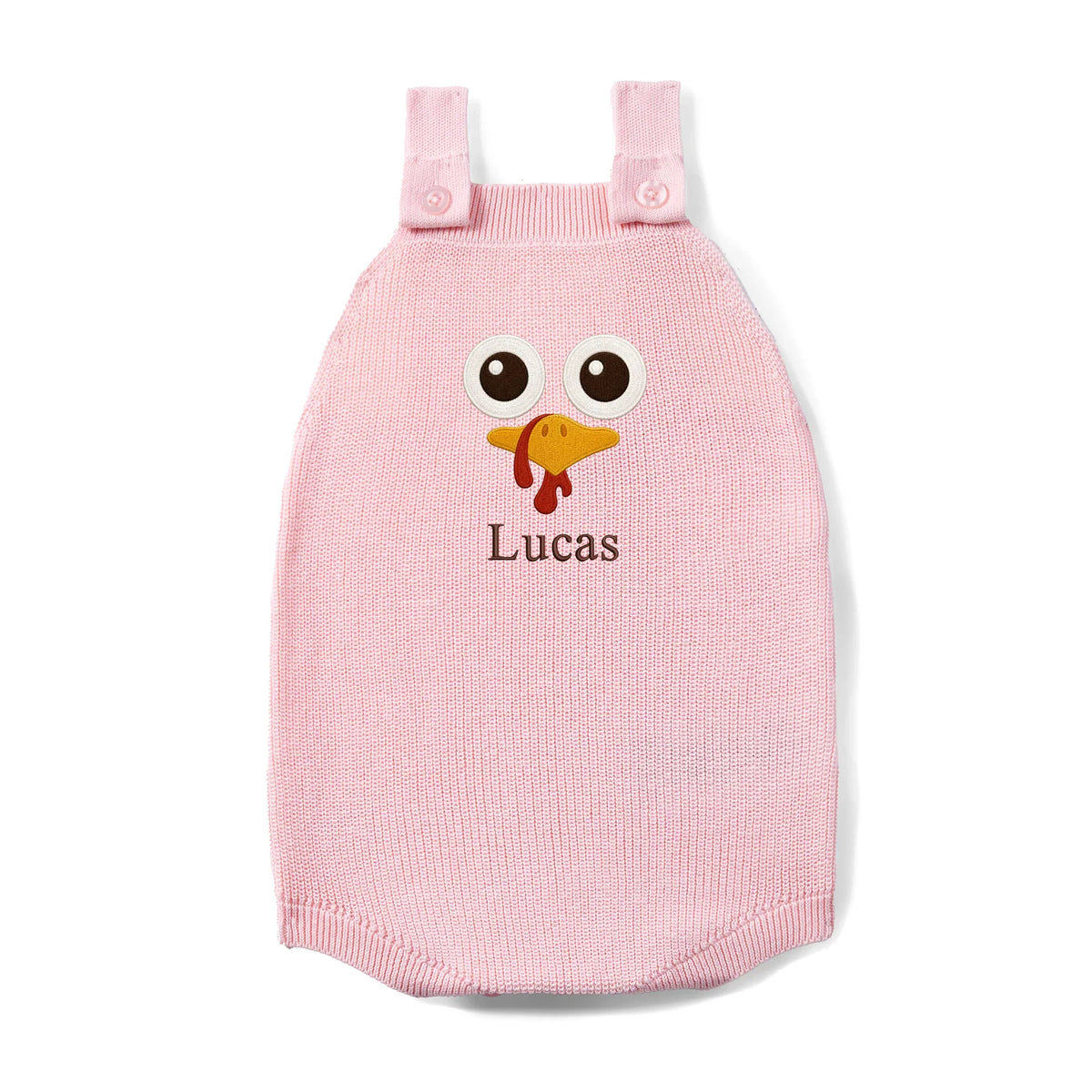 Personalized Turkey Thanksgiving Name Knit Button Strap Romper