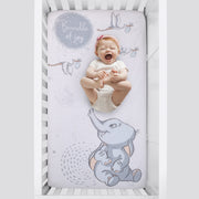 Disney Dumbo Sweet Little Baby Light Blue and White Storks "Bundle of Joy" 100% Cotton Photo Op Nursery Fitted Crib Sheet