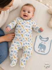 Chickpea Baby Printed Cotton Footed Coverall & Bib Set Safari or Taco