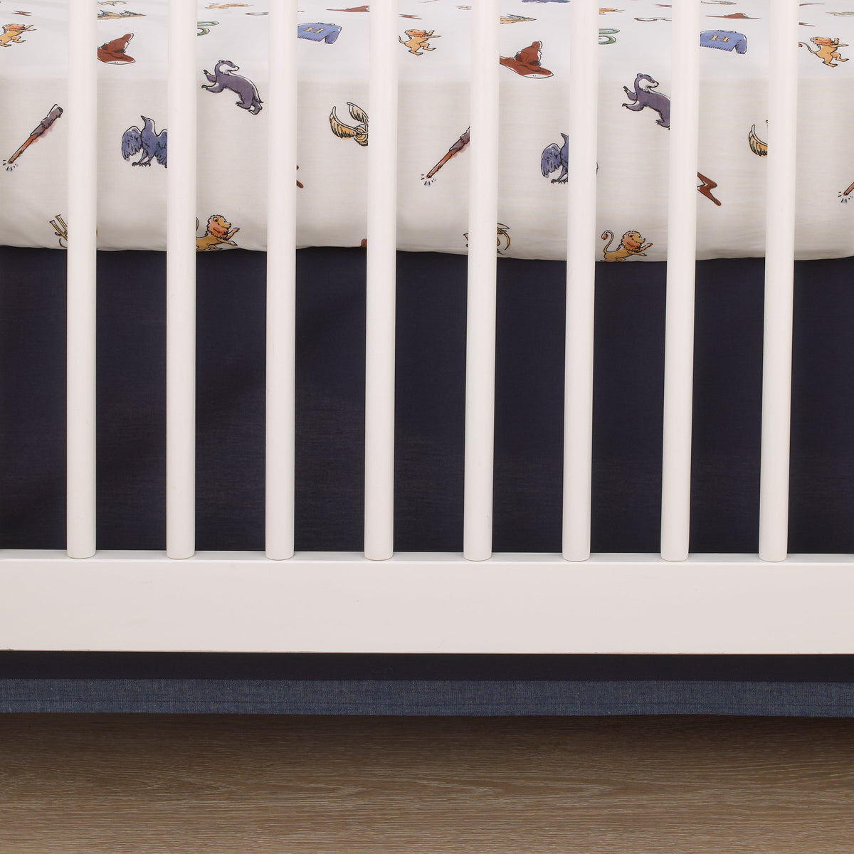 Warner Bros  Harry Potter Welcome Little Wizard Navy, Burgundy, Blue, and White 100% Cotton Fitted Crib Sheet