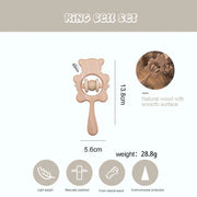 Wooden Baby Rattles Set | Beech Wood Teether and Musical Montessori Toy for Infants