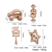 Wooden Baby Rattles Set | Beech Wood Teether and Musical Montessori Toy for Infants
